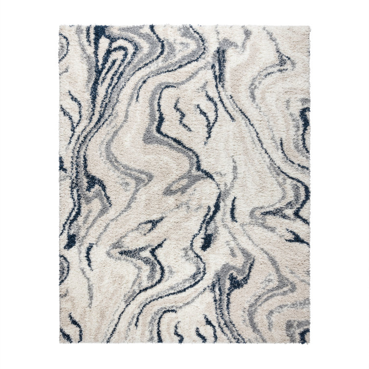 Gray and Navy Abstract Shag 5' x 7' Area Rug