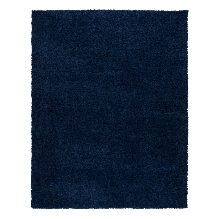 Solid Navy Rectangular 8' x 10' Synthetic Shag Area Rug