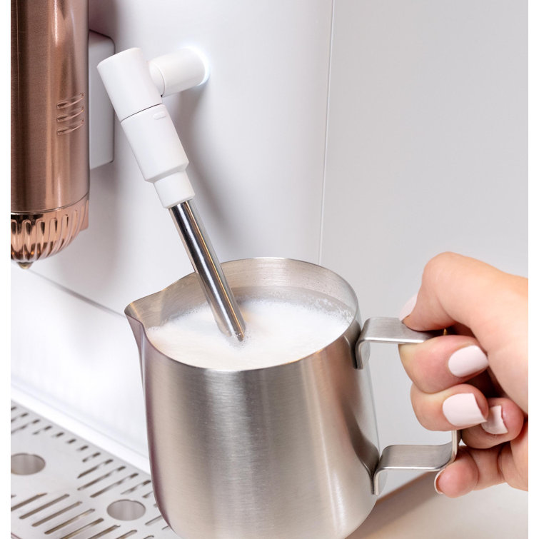 Matte White Stainless Steel Automatic Espresso Machine with Grinder and Frother