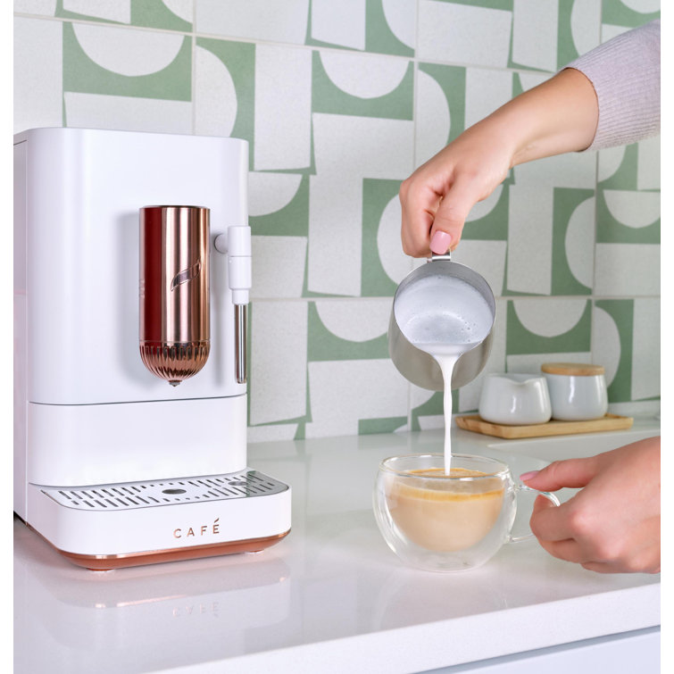 Matte White Stainless Steel Automatic Espresso Machine with Grinder and Frother