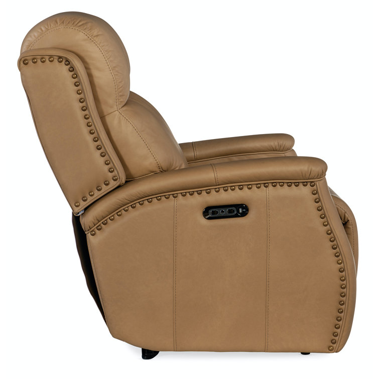 Sahara Sand Leather Power Recliner with Nailhead Trim