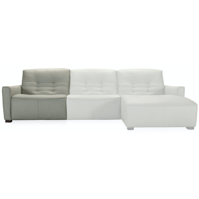 Gray Tufted Leather Reclining Sofa with Track Arms and Nailhead Trim