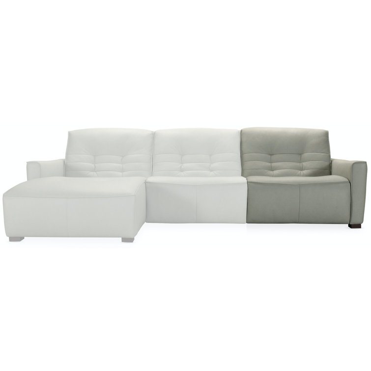 Gray Tufted Leather Reclining Sofa with Track Arms and Nailhead Trim
