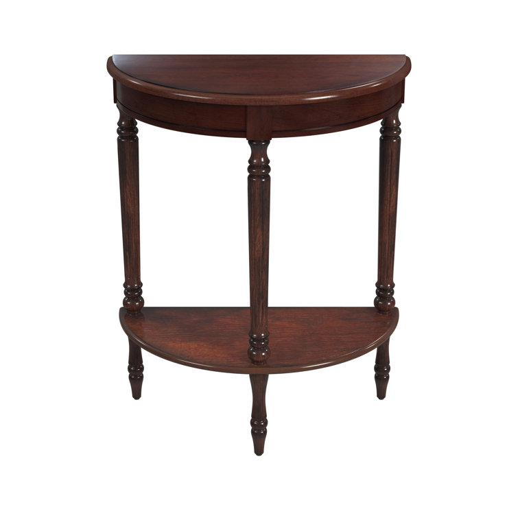 Traditional Demilune Console Table in Cherry Brown with Storage