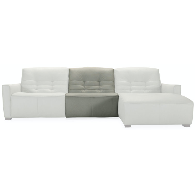 Gray Tufted Leather Reclining Sofa with Track Arms and Nailhead Trim