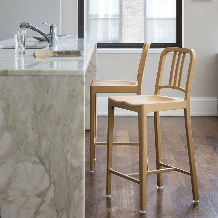 Dark Blue Plastic Mission Back Counter Stool