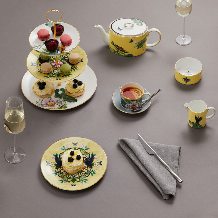 Wonderlust Waterlily Three-Tier Ceramic Cake Stand with Gold Accents
