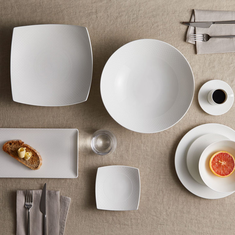 White Embossed Porcelain Geometric Salad Plate