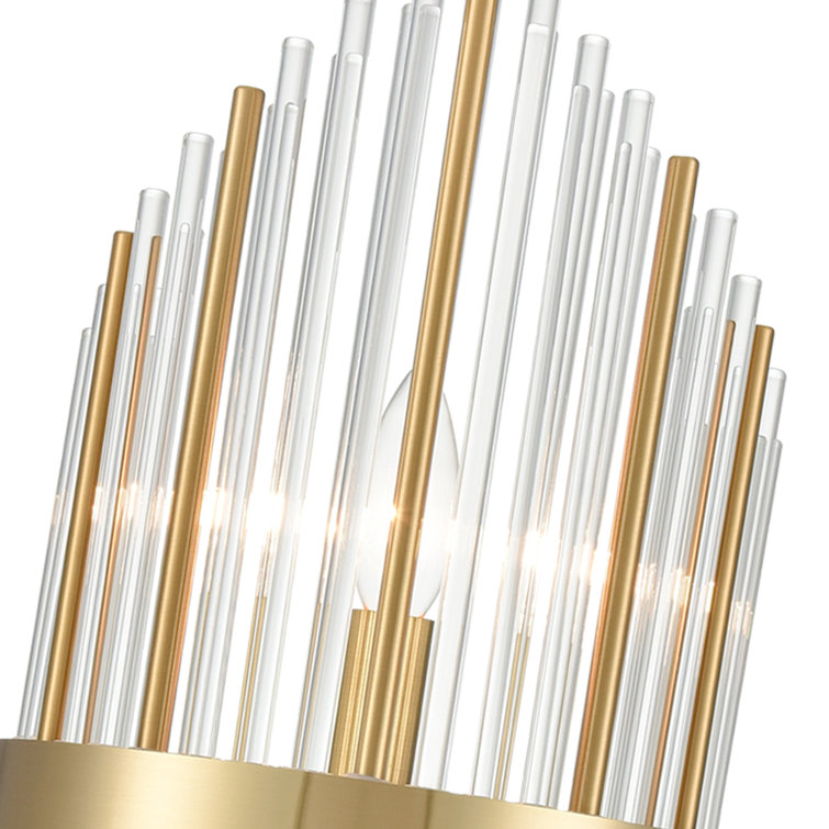Brushed Brass and Clear Crystal Glass Rod Wall Sconce Set