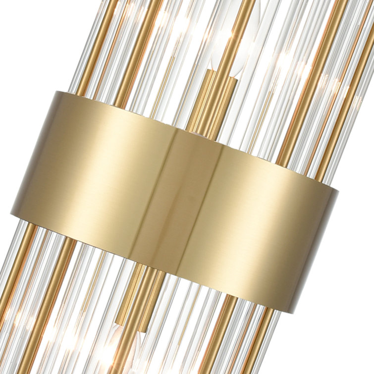 Brushed Brass and Clear Crystal Glass Rod Wall Sconce Set