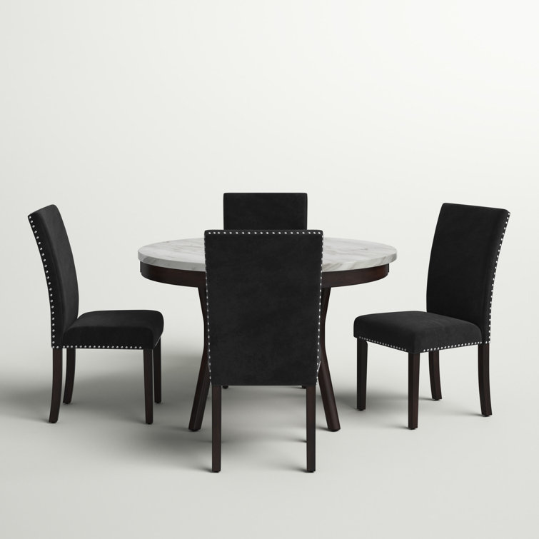Celeste 5-Piece Black Faux Marble Dining Set with Velvet Chairs