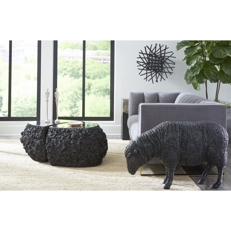 Life-Sized Black Resin Sheep Sculpture for Kids