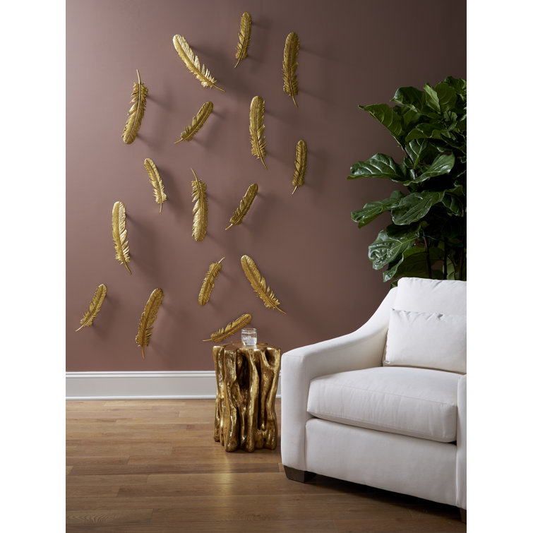 Gold Resin Feather Leaf Wall Décor Set of 2