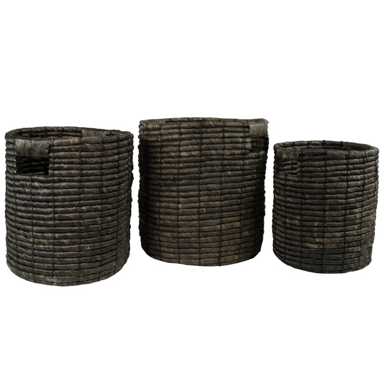 Dark Brown Round Seagrass Storage Baskets Set
