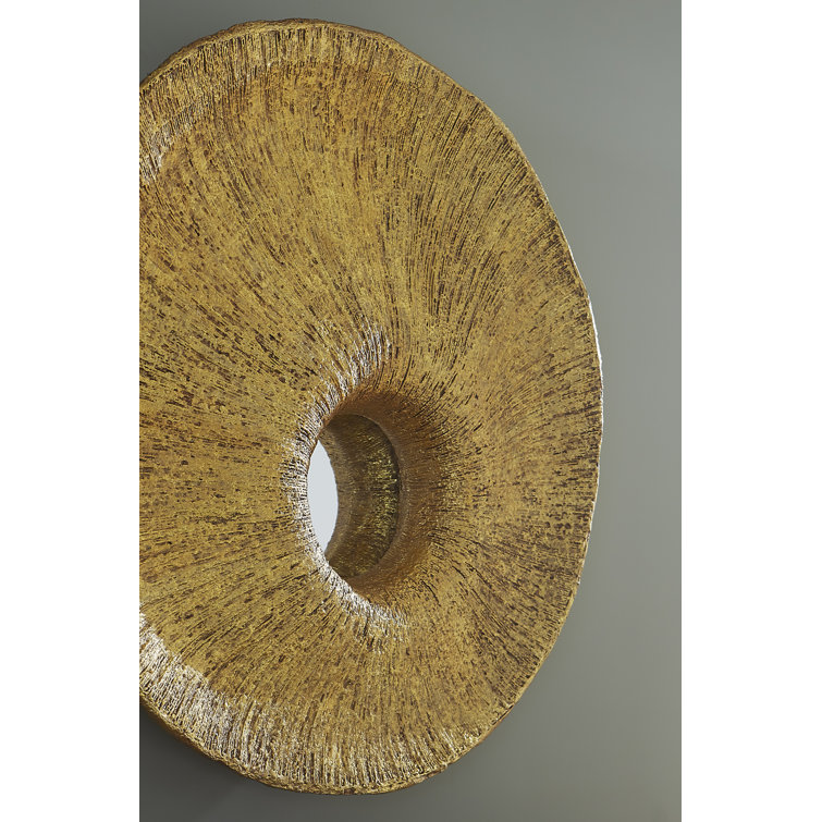Dimensional Gold Leaf 58" Round Contemporary Accent Mirror