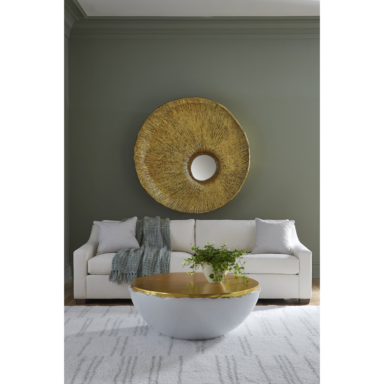 Round Gold Leaf and Pearl White Coffee Table with Storage