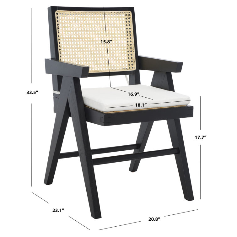 Colette Contemporary Black and Natural Ash Wood Rattan Dining Armchair