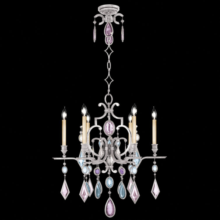 Vintage Silver Leaf 29" Round Chandelier with Blue Crystals