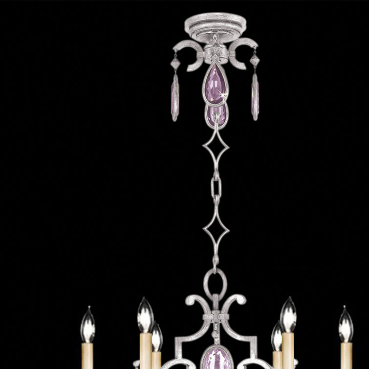 Vintage Silver Leaf 29" Round Chandelier with Blue Crystals