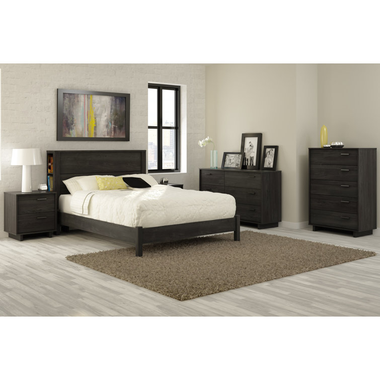 Modern Gray Oak 2-Drawer Nightstand with Sleek Metal Handles