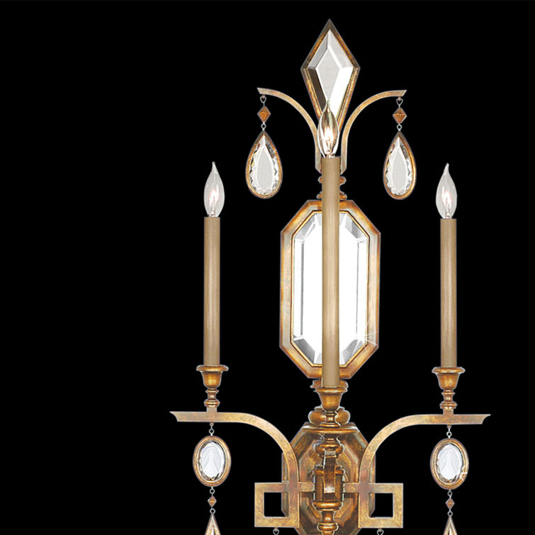Variegated Gold Leaf Dimmable Sconce with Clear Gems