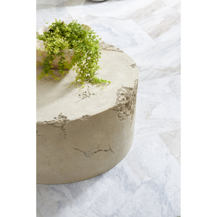 39" Beige Round Roman Stone Outdoor Coffee Table