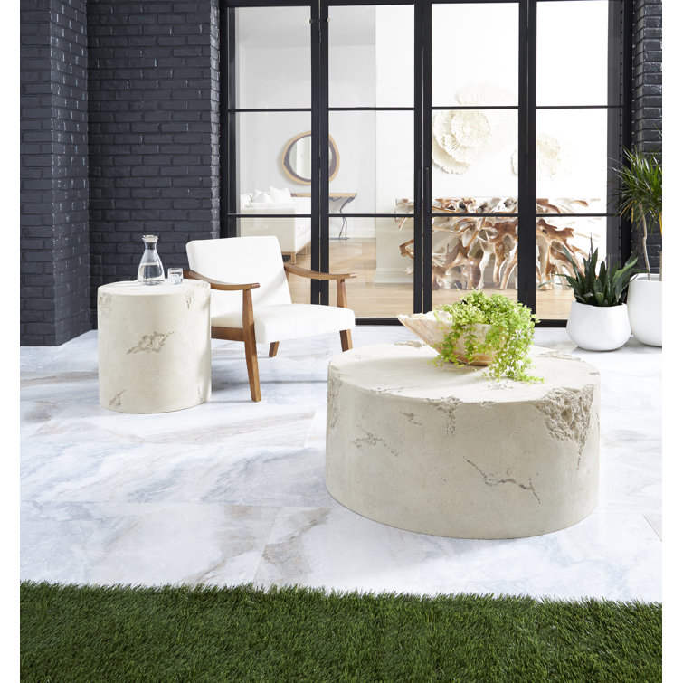 39" Beige Round Roman Stone Outdoor Coffee Table