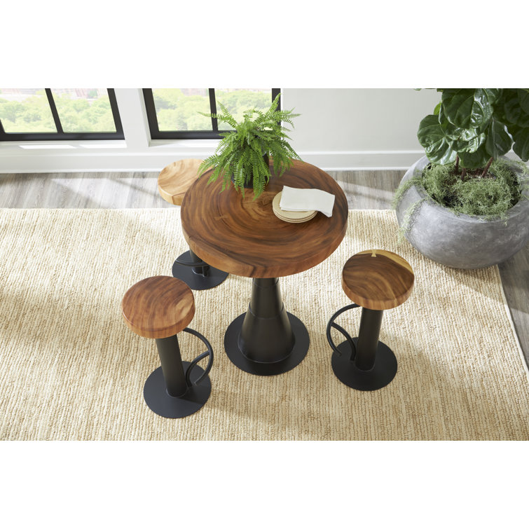 Contemporary Adjustable Swivel Bar Stool in Black and Brown