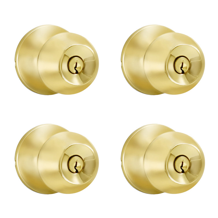 Polished Brass Entry Knob Set with Single Cylinder Deadbolt