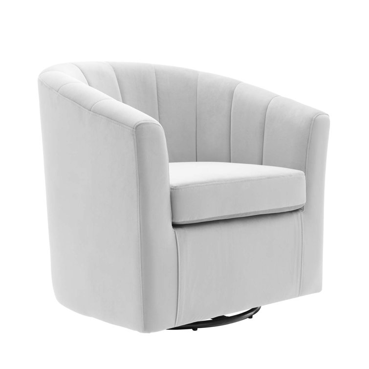 Luxurious Light Gray Velvet Swivel Barrel Accent Chair