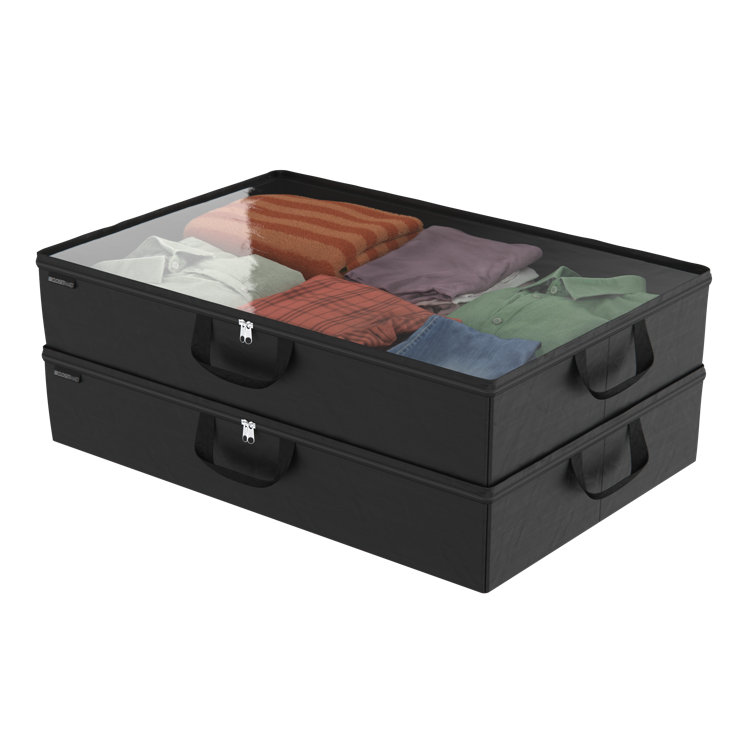 Charcoal Black Fabric Underbed Storage Organizer with Clear Window
