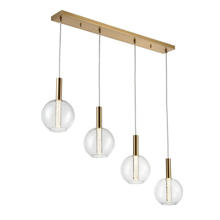 Golden Brass 4-Light Glass LED Island Pendant