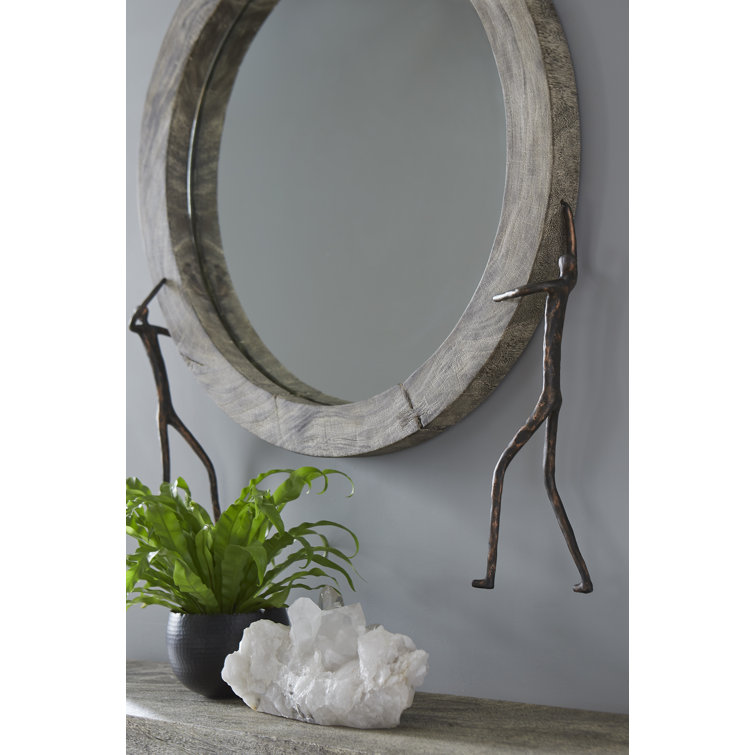 Atlas Chamcha Wood Beveled Accent Mirror with Bronze Figures