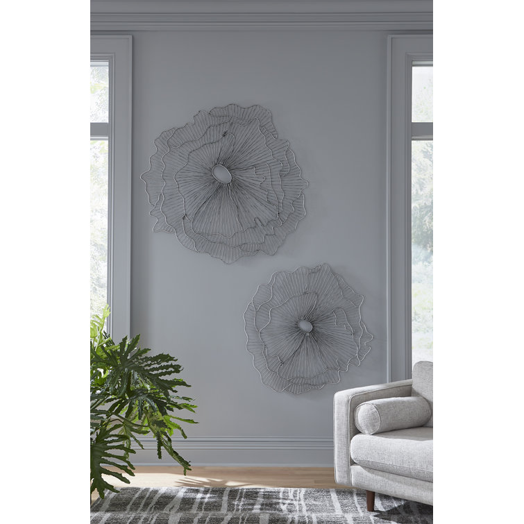 Large Black and Silver Metal Flower Wall Sculpture
