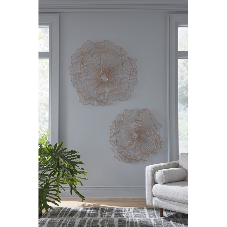 Copper Wire Flower Wall Sculpture, 36" Contemporary Art