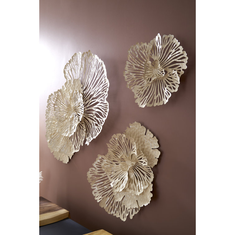 Ivory Metal Flower Wall Art Decor, 25 Inch
