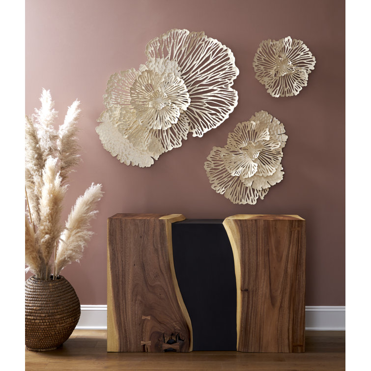 Ivory Metal Flower Wall Art Decor, 25 Inch