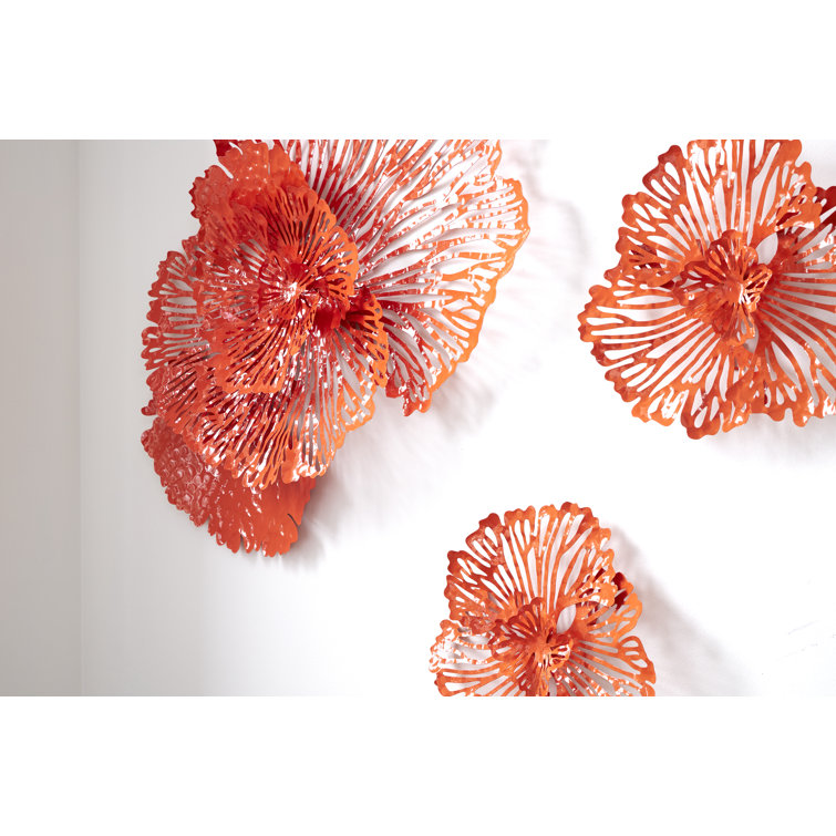 Small Coral Metal Flower Wall Sculpture