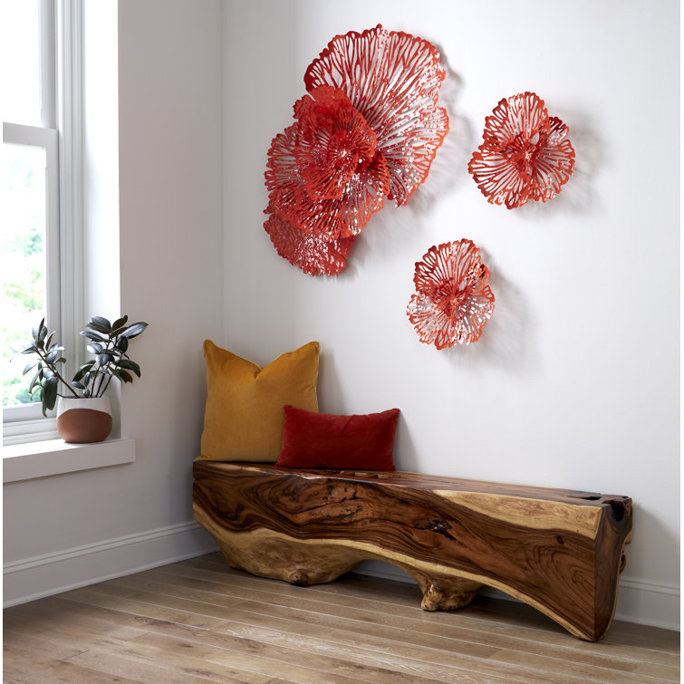 Small Coral Metal Flower Wall Sculpture