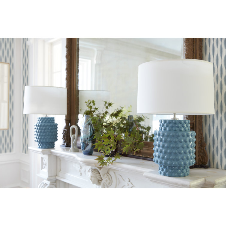 Bubbly Baby Blue 21'' Ceramic Table Lamp with Fondine Shade