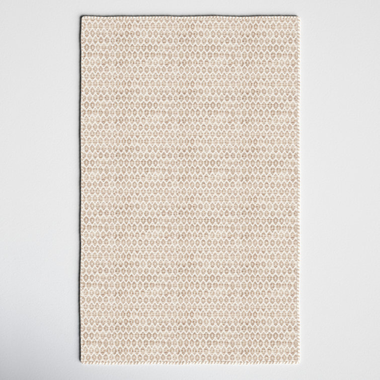Ivory Geometric Flat Woven Wool Area Rug 5' x 8'