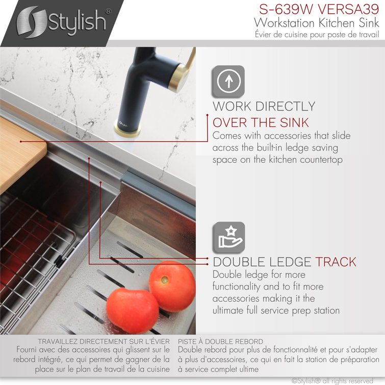 39 Inch Stainless Steel Single Bowl Undermount Kitchen Sink with Accessories