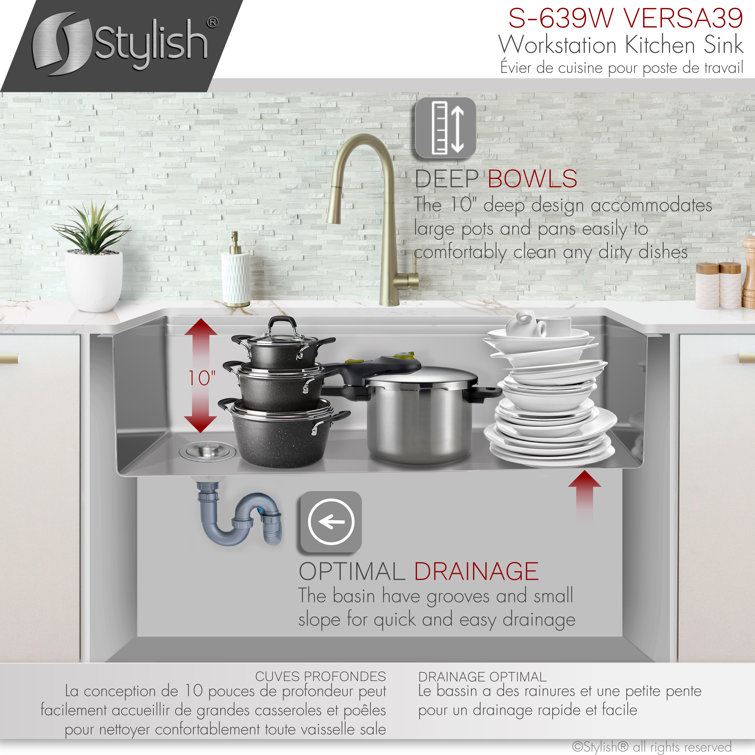 39 Inch Stainless Steel Single Bowl Undermount Kitchen Sink with Accessories