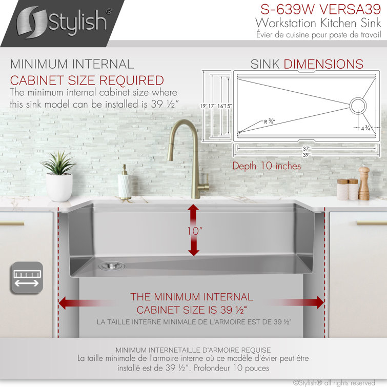 39 Inch Stainless Steel Single Bowl Undermount Kitchen Sink with Accessories