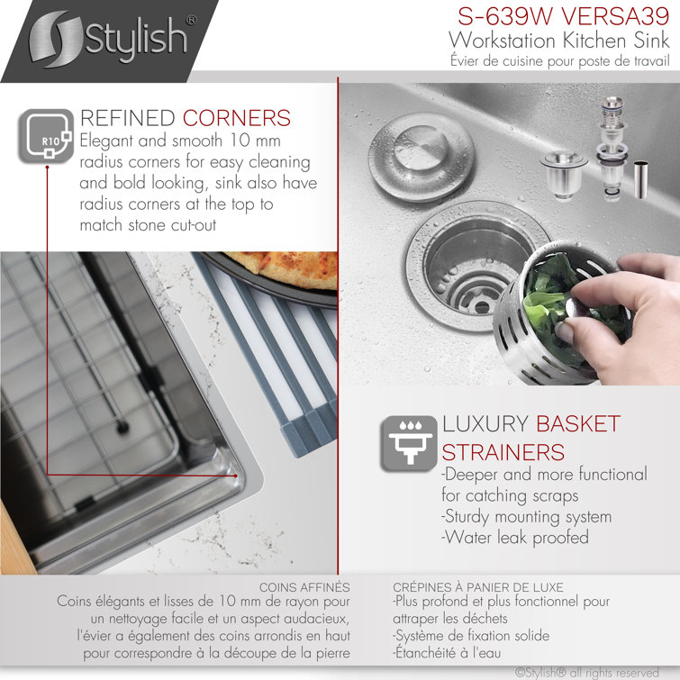 39 Inch Stainless Steel Single Bowl Undermount Kitchen Sink with Accessories
