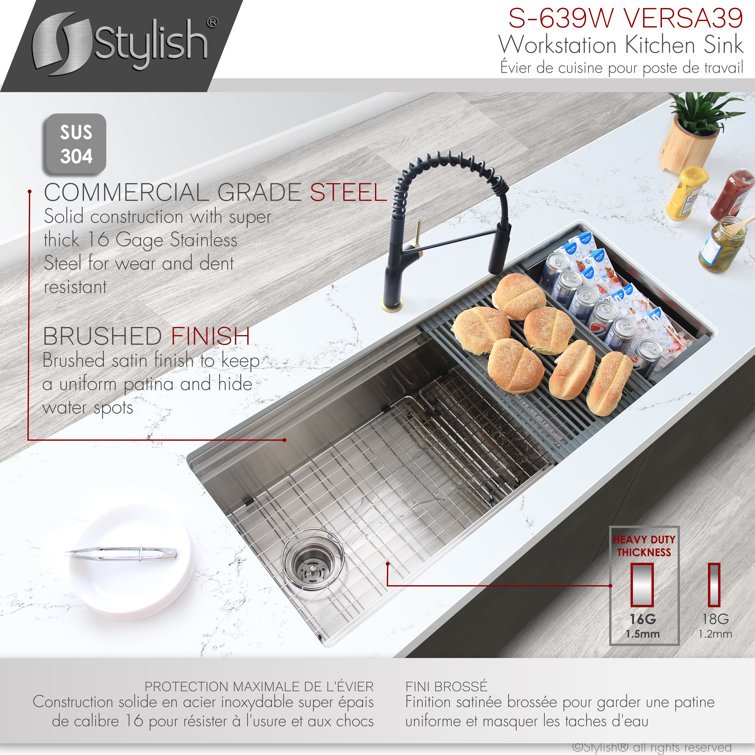 39 Inch Stainless Steel Single Bowl Undermount Kitchen Sink with Accessories