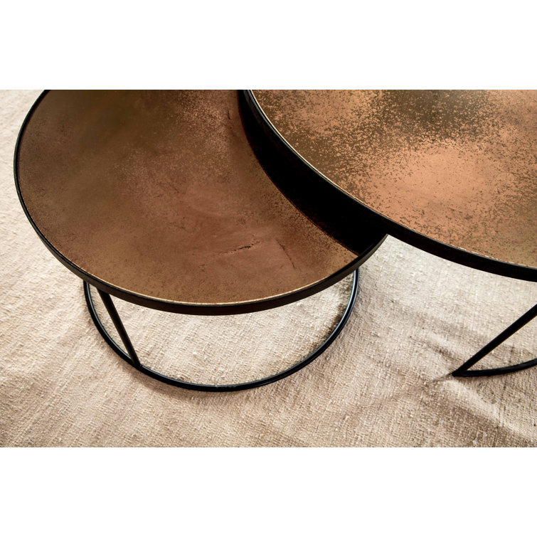 Bronze Round Mirrored Nesting Coffee Table Set