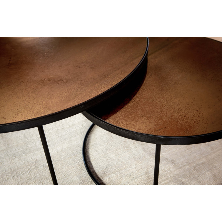 Bronze Round Mirrored Nesting Coffee Table Set