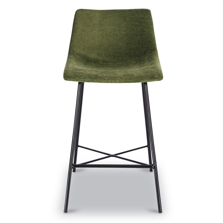 Bela 24'' Green Velvet and Black Metal Counter Stool Set