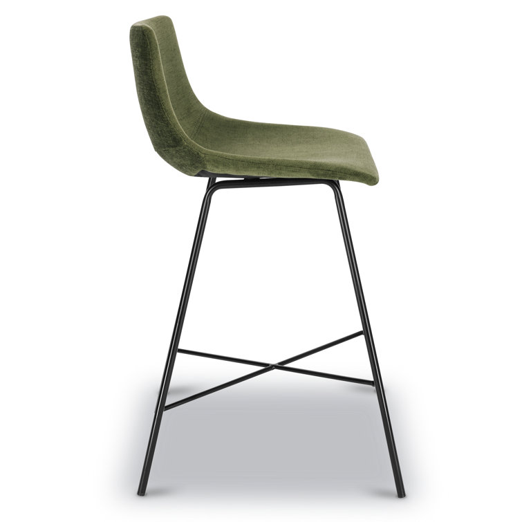 Bela 24'' Green Velvet and Black Metal Counter Stool Set